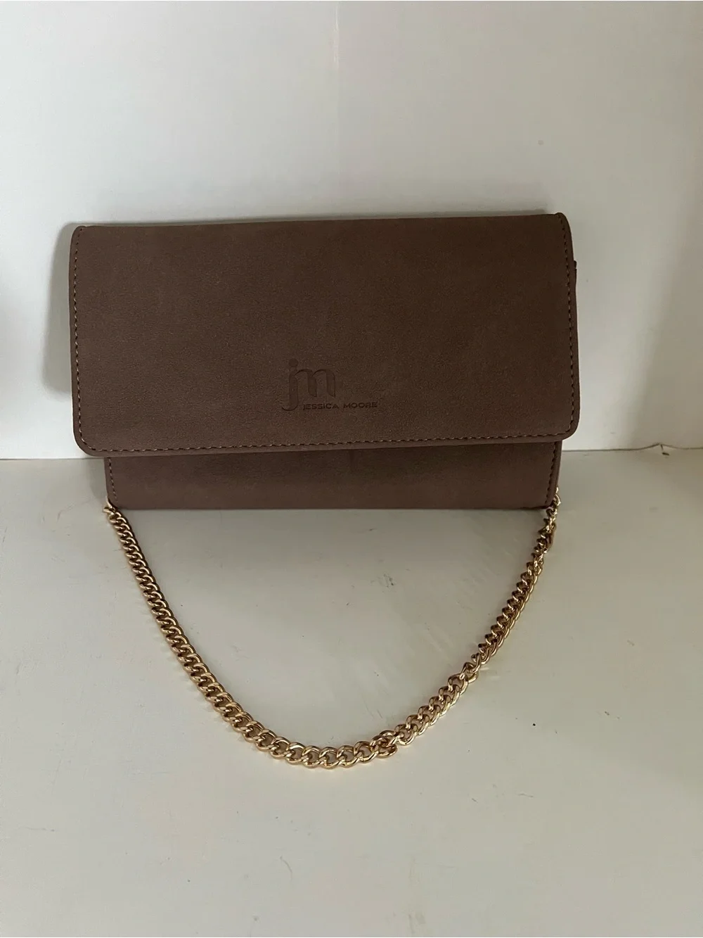 Jessica Moore Brown Chain Wristlet Clutch